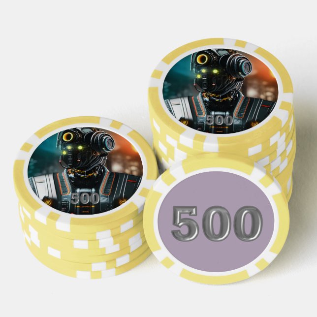 Robot-3-gelber 500-Streifen-Poker-Chip Pokerchips (Stapel)