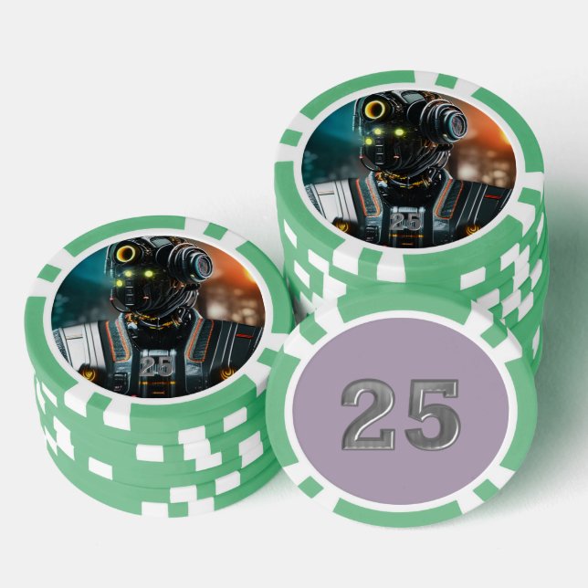 Robot-3-grüner 25-Streifen-Poker-Chip Pokerchips (Stapel)