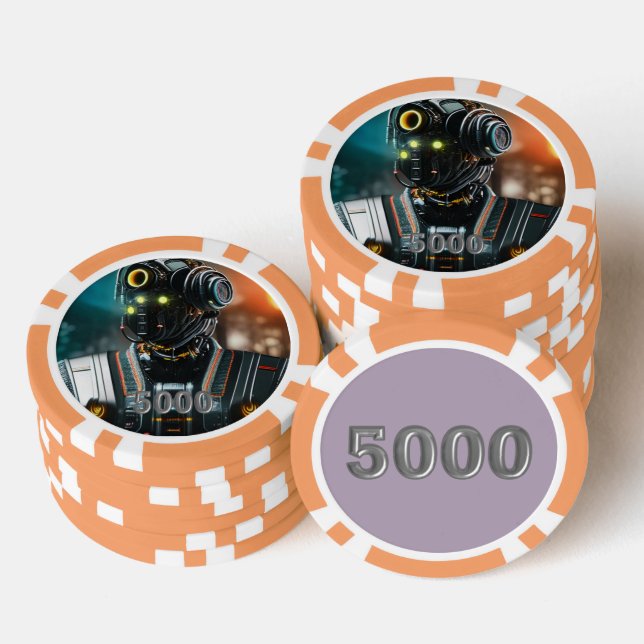 Robot 3 orange 5000 gestreifter Poker-Chip Pokerchips (Stapel)