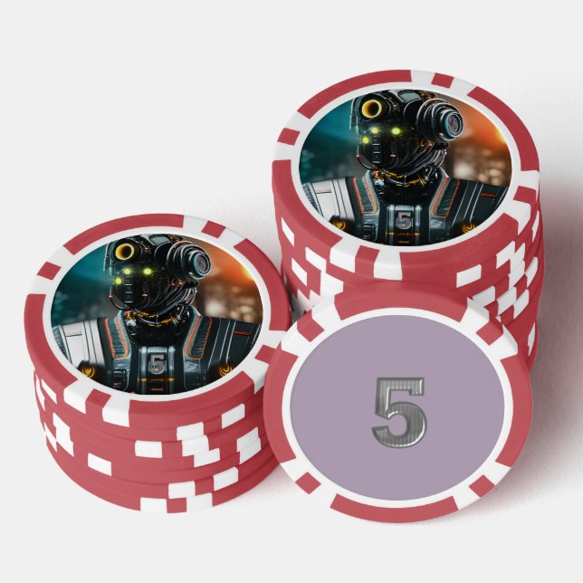 Robot-3-Rot-5-Streifen-Poker-Chip Pokerchips (Stapel)