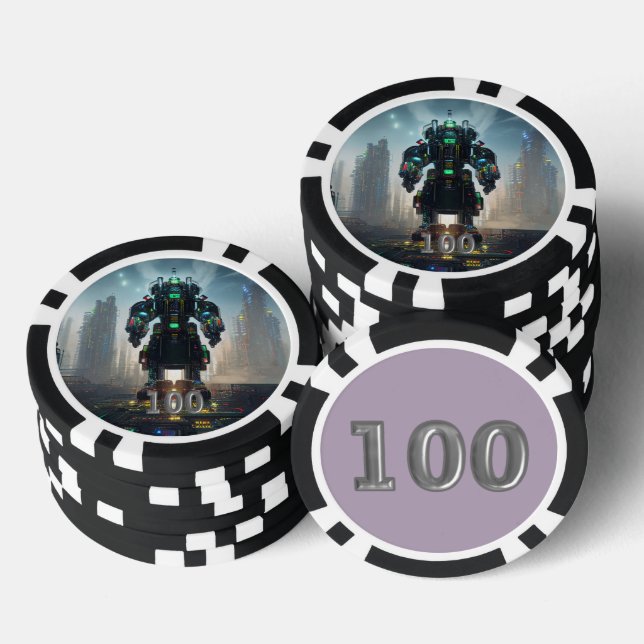 Robot 4 Black 100 Striped Poker Chip (Stapel)