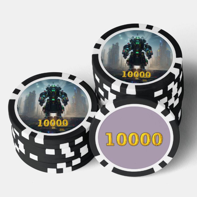 Robot 4 Black gold 10000 gestreifter Poker-Chip Pokerchips (Stapel)