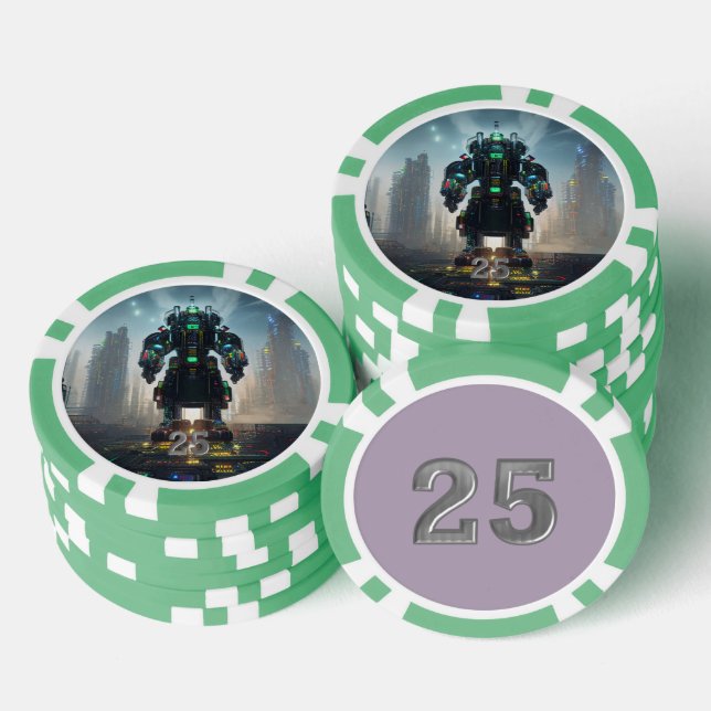Robot 4 grüner 25-Streifen-Poker-Chip Pokerchips (Stapel)