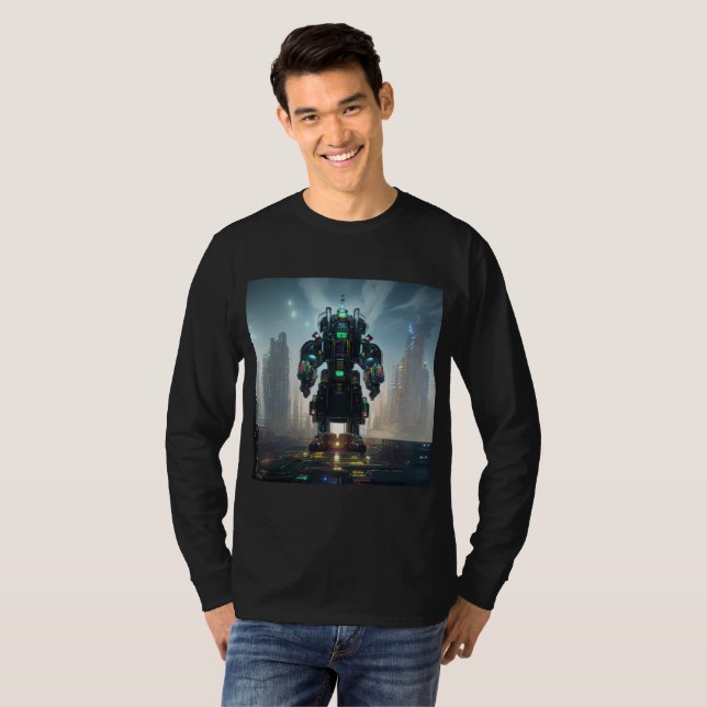 Robot 4 men Schwarzer Langärmel-T - Shirt (Vorne ganz)