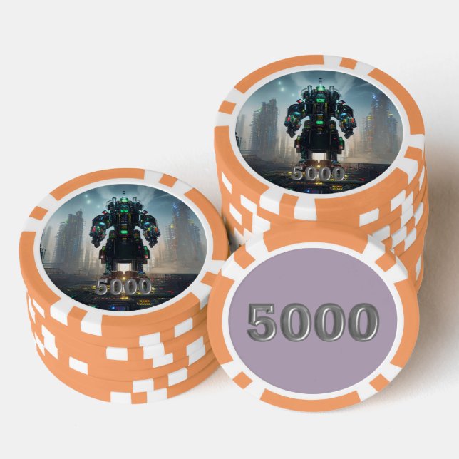 Robot 4 orange 5000 gestreifter Poker-Chip Pokerchips (Stapel)