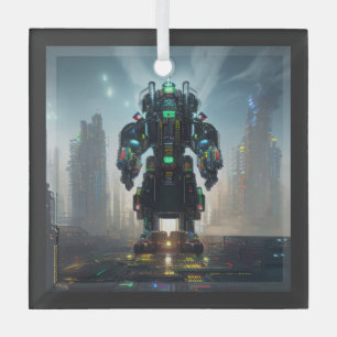 Robot-4-quadratische Glasverzierung Ornament Aus Glas