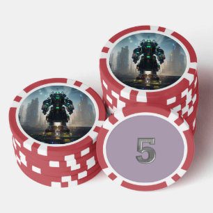 Robot-4-Rot-5-Streifen-Poker-Chip Pokerchips