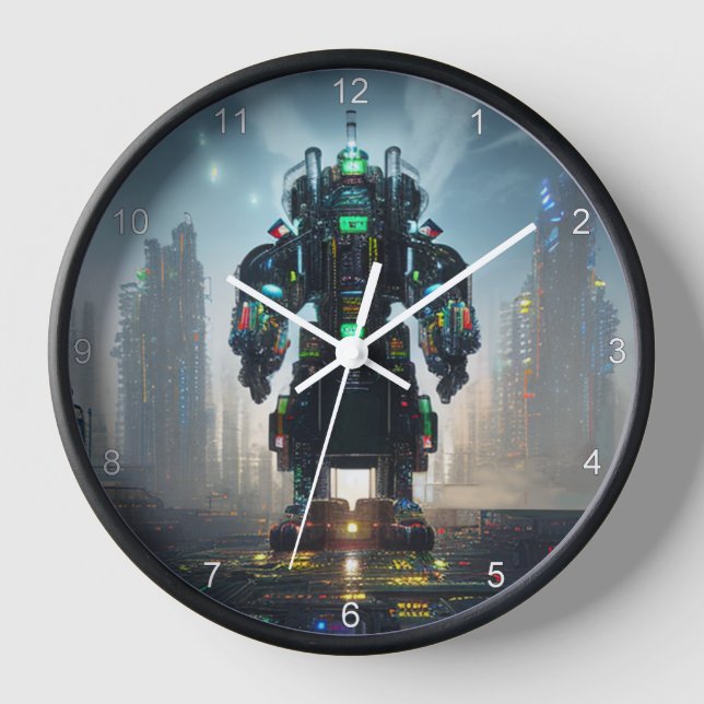 Robot 4 schwarze Wanduhr mit Zahlen (Vorderseite)