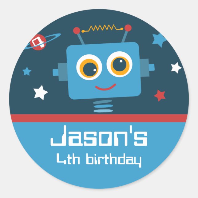 Robot 4th Birthday Custom Stickers (Vorderseite)