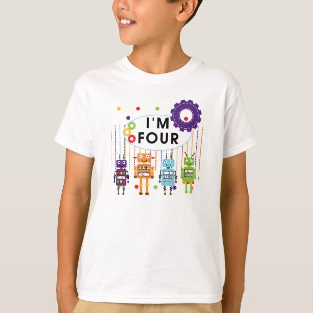 Robot 4th Birthday Tshirts und Geschenke (Vorderseite)