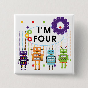 Robot 4th Birthday Tshirts und Geschenke Button