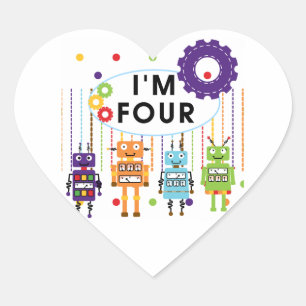 Robot 4th Birthday Tshirts und Geschenke Herz-Aufkleber