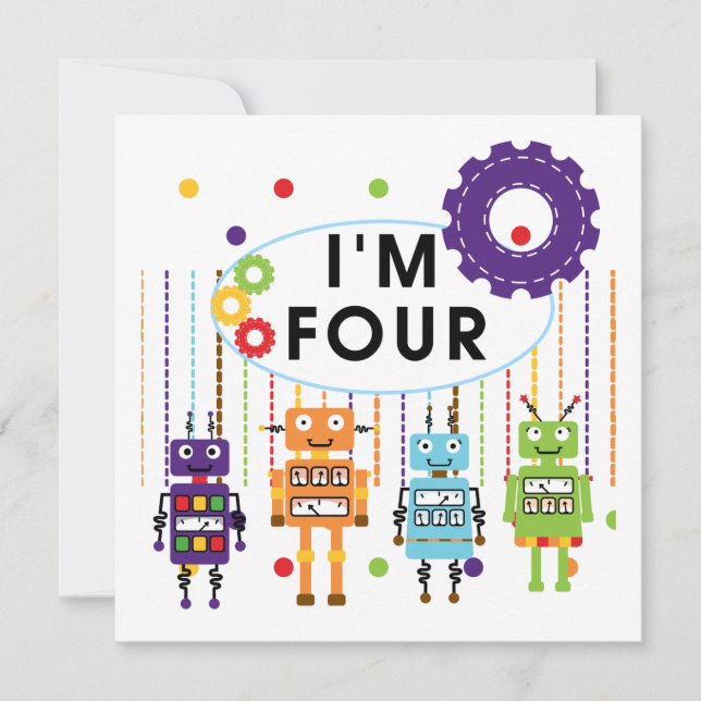 Robot 4th Birthday Tshirts und Geschenke Karte (Vorderseite)