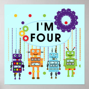 Robot 4th Birthday Tshirts und Geschenke Poster