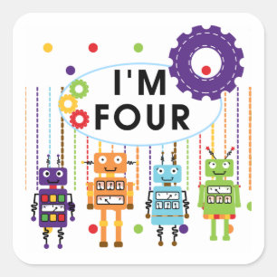 Robot 4th Birthday Tshirts und Geschenke Quadratischer Aufkleber