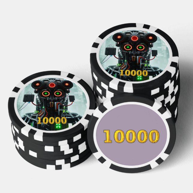 Robot 5 Black gold 10000 gestreifter Poker-Chip Pokerchips (Stapel)