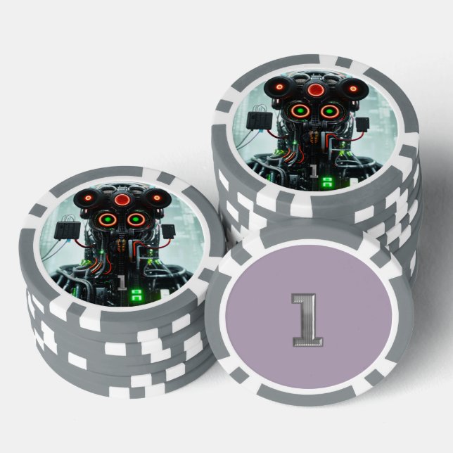 Robot 5 grau 1 gestreifter Poker-Chip Pokerchips (Stapel)