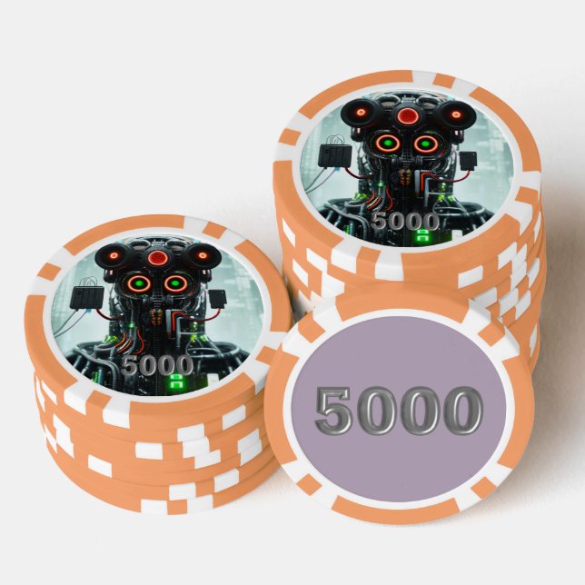 Robot 5 orange 5000 gestreifter Poker-Chip Pokerchips (Stapel)