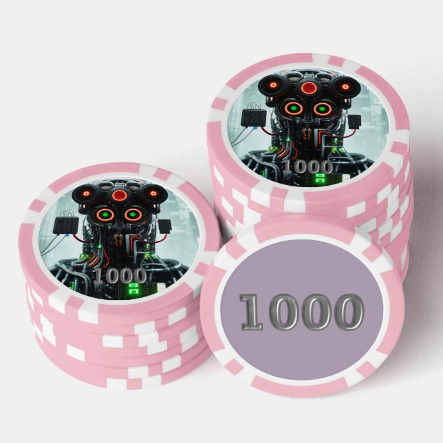 Robot 5 rosa 1000 gestreifter Poker-Chip Pokerchips (Stapel)