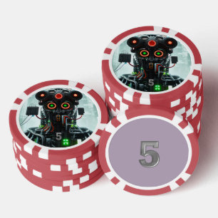 Robot 5 rote 5 Streifen Poker Chip