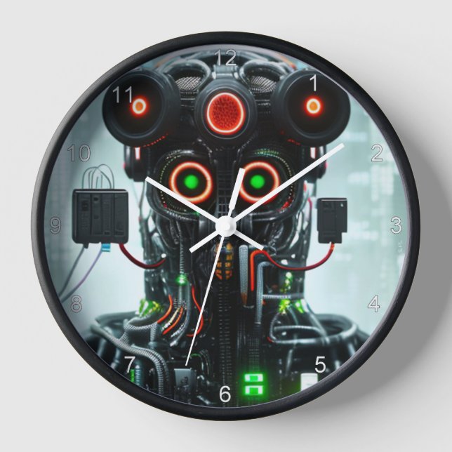 Robot 5 schwarze Wanduhr mit Zahlen (Vorderseite)
