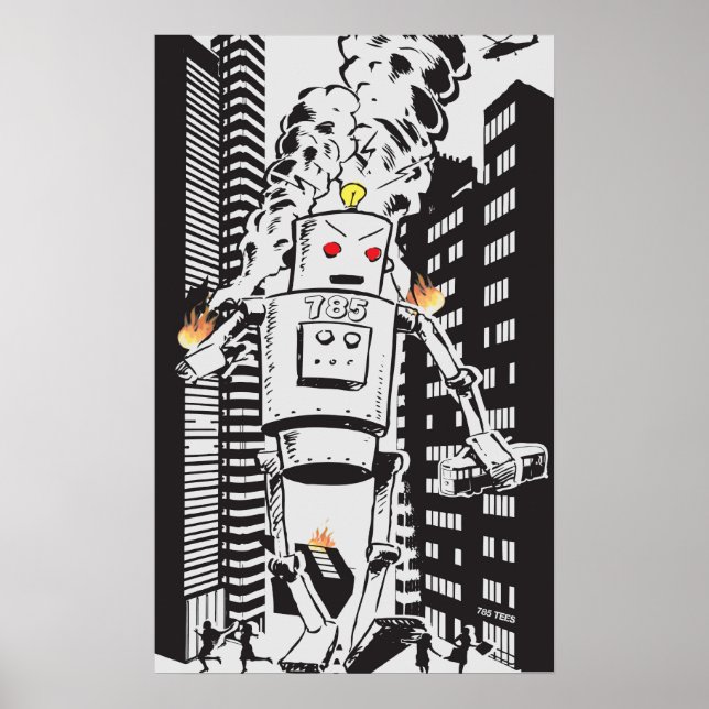 Robot Attack Vintage Poster (Vorne)