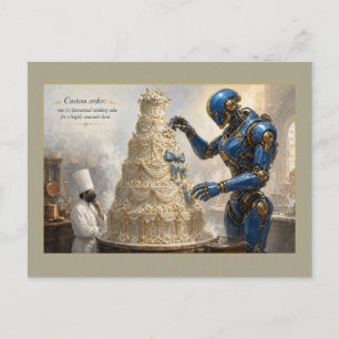 Robot Bäcker fantastische Hochzeitstorte bestellt Postkarte