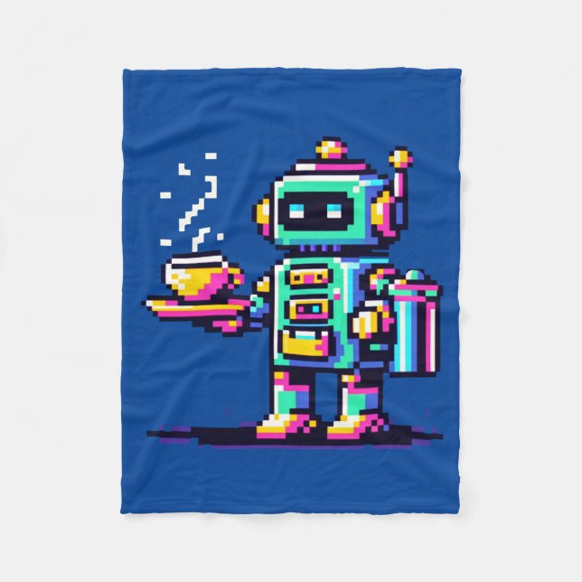 Robot Barista - Pixel Art Coffee Lover Design Fleecedecke (Vorderseite)