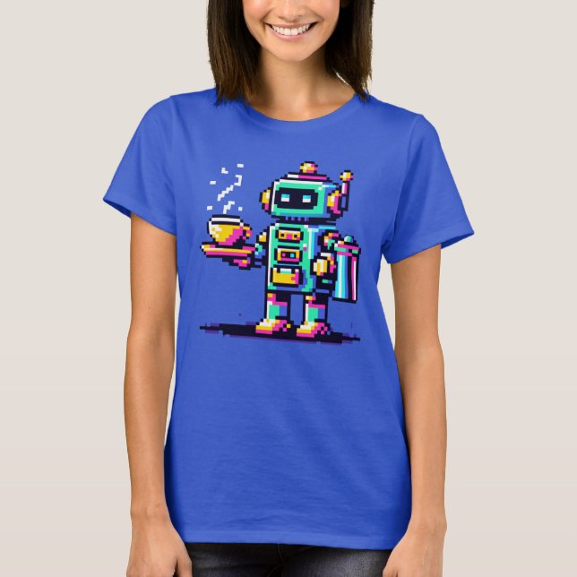 Robot Barista - Pixel Art Coffee Lover Design T-Shirt (Vorderseite)
