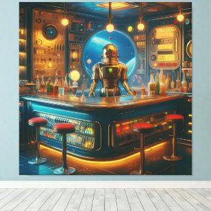 Robot Barkeeper in der interstellaren Space Age-Kn Leinwanddruck