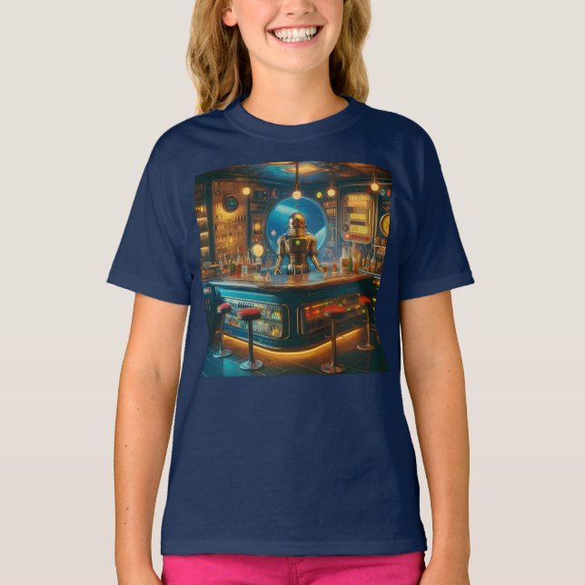 Robot Barkeeper in der interstellaren Space Age-Kn T-Shirt (Vorderseite)