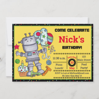 Robot Birthday Birthday Einladung