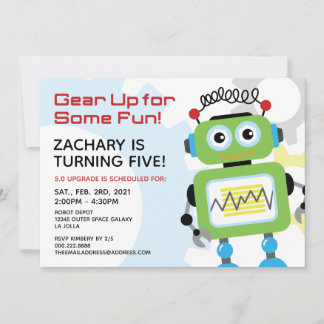 Robot Birthday Party Einladung