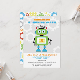 Robot Birthday Party Einladung - ・ Bot Beep Bop