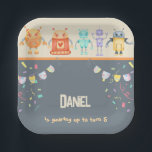 Robot Birthday Party Kids Pappteller<br><div class="desc">Watercolor Robot Geburtstagsparty Einladung. Niedliche Aquarell-Party-Linie mit bearbeitbarem Party. Machen Sie Ihre Kinder Geburtstagsparty noch unvergesslicher mit unseren Party-Roboter-Vorräten: Ballons,  Papieraufnahmen,  Teller und mehr... </div>