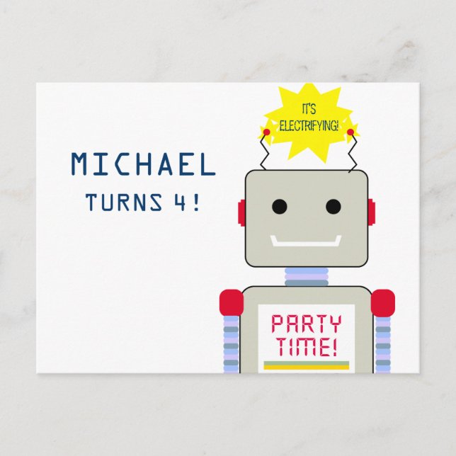 Robot Birthday Party, Postcard Einladungen (Vorderseite)