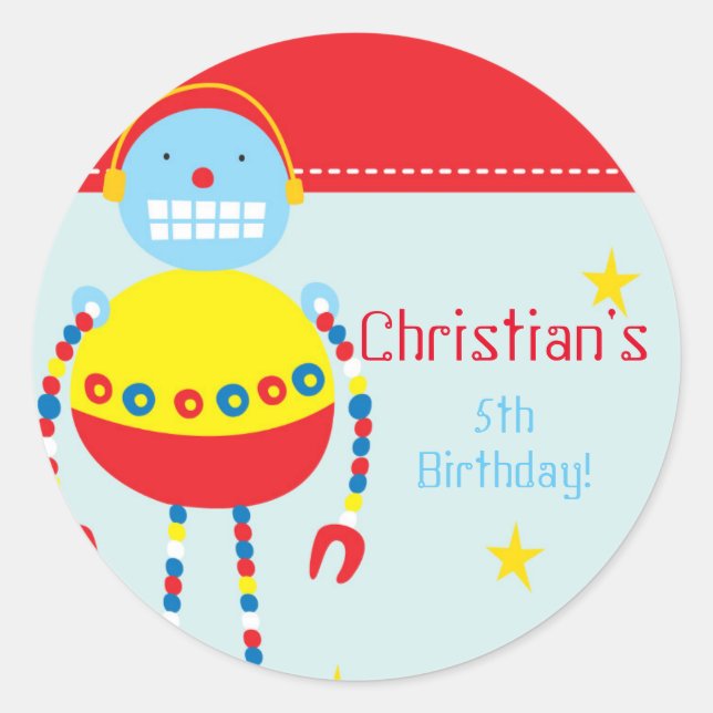 Robot Birthday Party Stickers (Vorderseite)