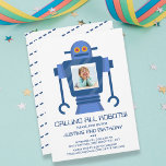Robot Birthday Party Theme Boy Photo Invitation Einladung<br><div class="desc">Celebrate your birthday kid with this fun Robot themed invitation featuring his/her photo framed by a blue robot.  Add your party details to customize further.</div>