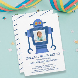 Robot Birthday Party Theme Boy Photo Invitation Einladung