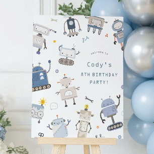 Robot Blue Birthday Party Begrüßungsunterschrift Poster