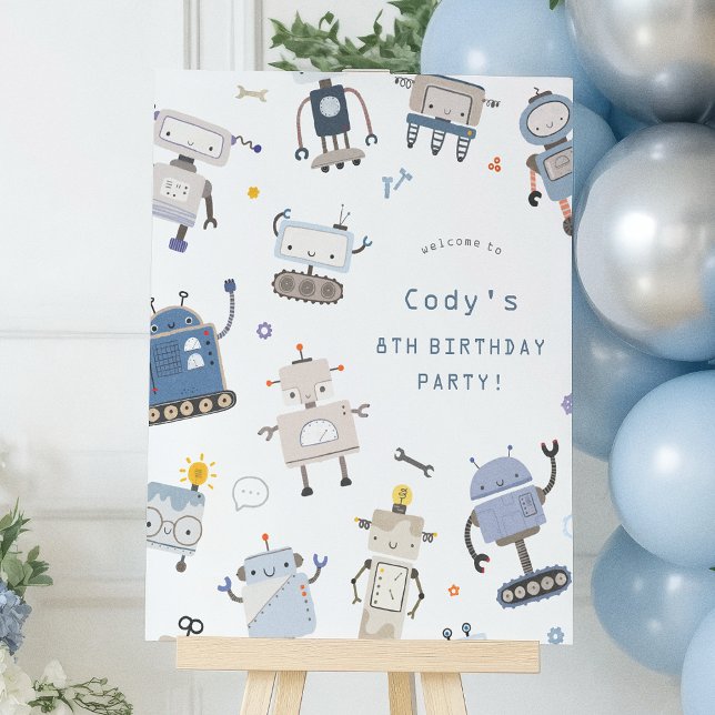 Robot Blue Birthday Party Begrüßungsunterschrift Poster (Von Creator hochgeladen)