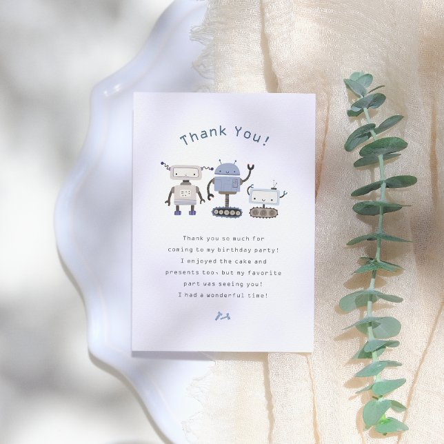 Robot Blue Birthday Party Dankeskarte (Von Creator hochgeladen)