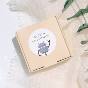 Robot Blue Birthday Party Runder Aufkleber