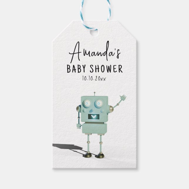 Robot boy Baby Shower Geschenkanhänger (Vorderseite)