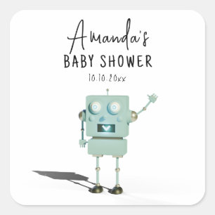 Robot boy Baby Shower Quadratischer Aufkleber