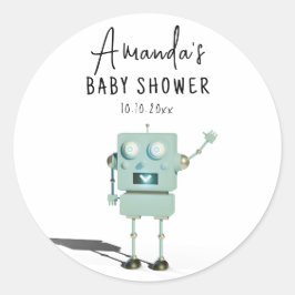 Robot boy Baby Shower Runder Aufkleber