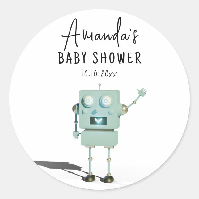 Robot boy Baby Shower Runder Aufkleber (Vorderseite)