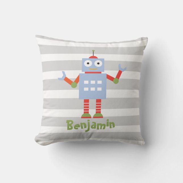 Robot Boys Nursery Room Decor Personalized Pillow Kissen (Vorderseite)