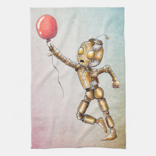 Robot Chasing A Red Balloon Kittuch Geschirrtuch