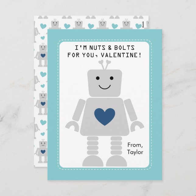 Robot Class Valentines Feiertagspostkarte (Vorne/Hinten)